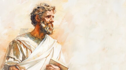 Apostle Andrews Journey to Distant Lands - Sharing Gospel with All - Biblical Illustration on Beige Background with Copyspace