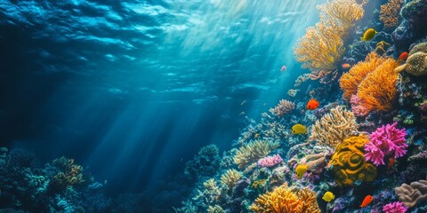 Naklejka premium Colorful Coral Reef with Diverse Marine Life