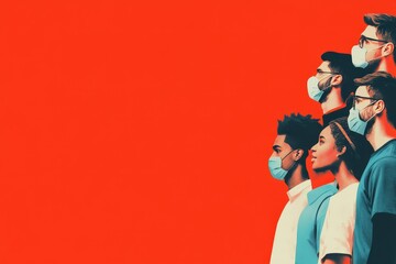 Fototapeta premium Highlighting Unity in Health: A Diverse Community Advocating for Safety and Awareness During Challenging Times of Public Health Crisis.