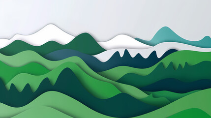 Obraz premium Green nature mountains landscape.3d Paper cut abstract minimal nature scene, template background.Vector illustration.