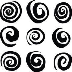 Hand Drawn Black and White Spooky Wavy Swirl Circle Vectors