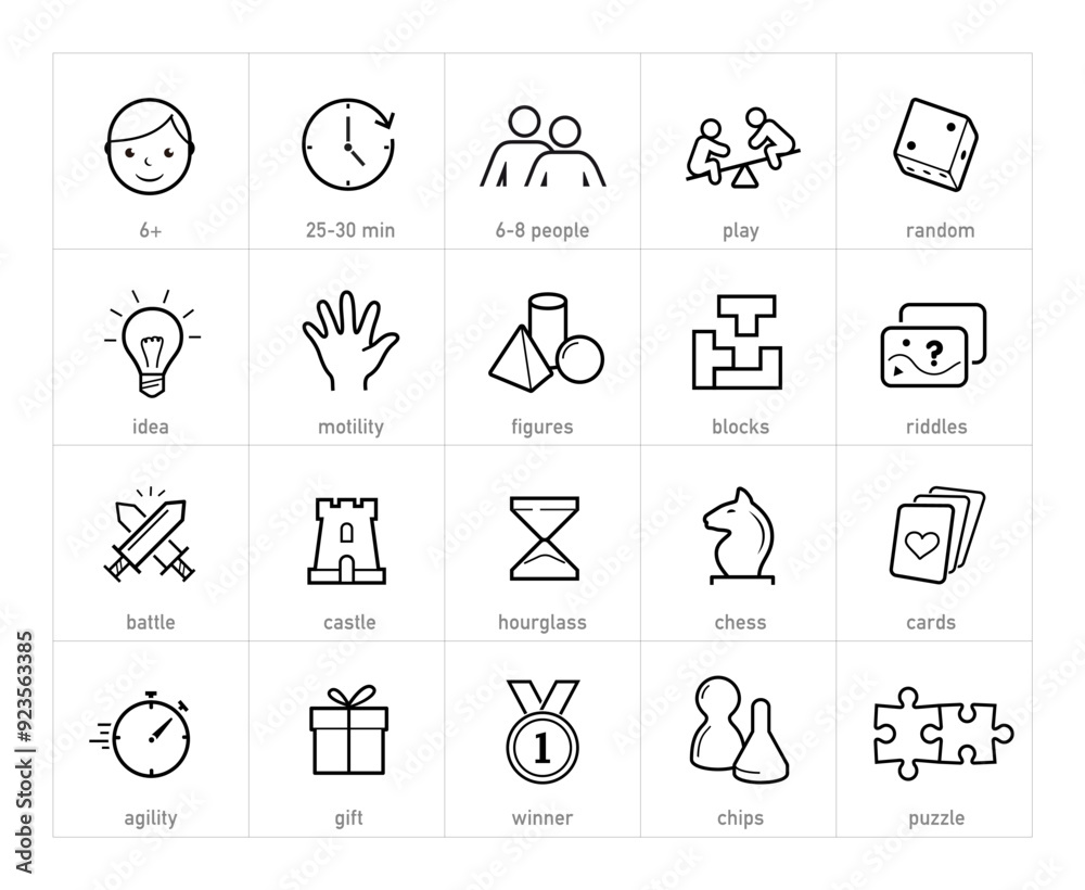 Wall mural board game icons set. the outline icons are well scalable and editable. contrasting elements are goo