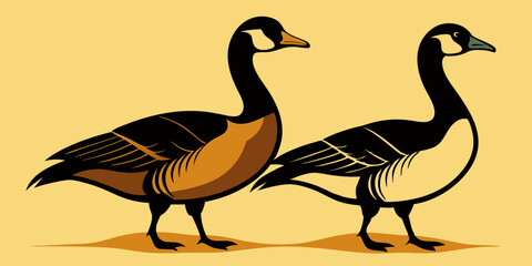 Canada geese. Two birds. The black silhouette and the color vintage style bird. Vector illustration
