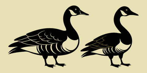 Canada geese. Two birds. The black silhouette and the color vintage style bird. Vector illustration
