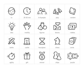 Board game icons set. The outline icons are well scalable and editable. Contrasting elements are good for different backgrounds. EPS10.  © realstockvector