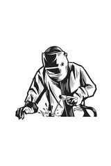 The welder works with sparks