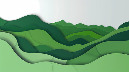 Obraz premium Green nature mountains landscape.3d Paper cut abstract minimal nature scene, template background.Vector illustration.
