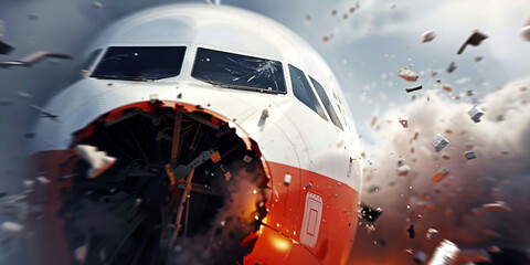 Airplane crashes and plummeting flight of a large aircraft jet debris and destruction.
