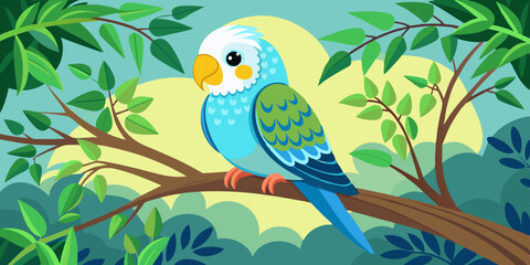 Cute budgie sitting on branch