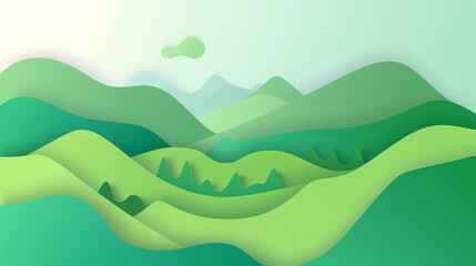 Fototapeta premium Green nature mountains landscape.3d Paper cut abstract minimal nature scene, template background.Vector illustration.