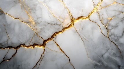 Kintsugi-inspired marble texture, white cracked surface with golden veins, Japanese art concept, luxurious stone pattern, elegant fracture lines, abstract background, minimalist design.