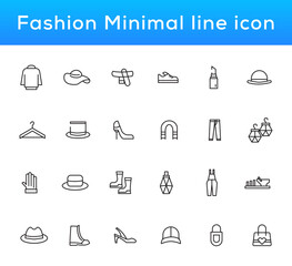 Fashion Minimal line icons collection. Jacket, Winter Coat, Sweatshirt, Dress, Hoody, Jeans, Hat icon for apps and website
