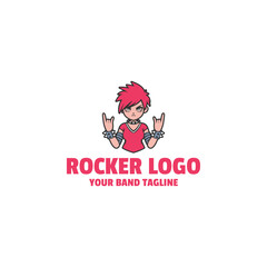 Rocker girl mascot logo design vector isolated on white backgrund perfect for group band logo