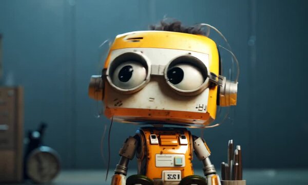 cute yellow robot with defect