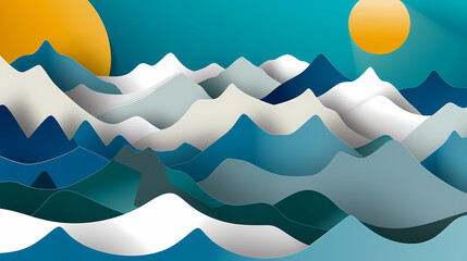 mountains landscape.3d Paper cut abstract minimal nature scene, template background.Vector illustration.