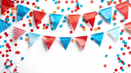 Obraz premium Festive Labor Day Frame Border Background with Colorful Bunting and Confetti on White