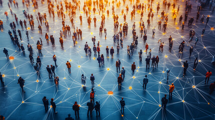 Obraz premium View of a crowd with a network of connections. Big data, smart city, wifi concept.