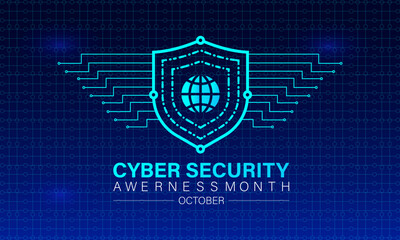 National Cyber Security Awareness Month is an annual campaign held every October to raise awareness about the importance of cybersecurity. Holiday concept. Template for background, banner, Vector0