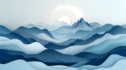 mountains landscape.3d Paper cut abstract minimal nature scene, template background.Vector illustration.