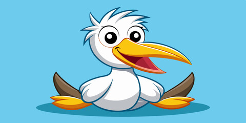 Pelican cartoon a sitting happy
