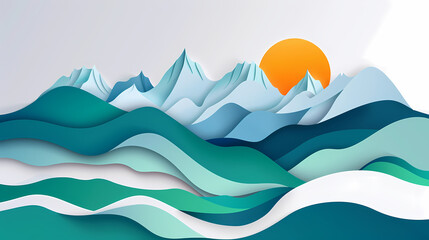 mountains landscape.3d Paper cut abstract minimal nature scene, template background.Vector illustration.
