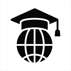 Mortarboard with world globe depicting concept icon of global education