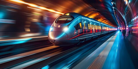 High-Speed Train in Motion, Modern High-Speed Rail System, Advanced Transportation Technology