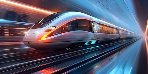 Fototapeta premium High-Speed Train in Motion, Modern High-Speed Rail System, Advanced Transportation Technology