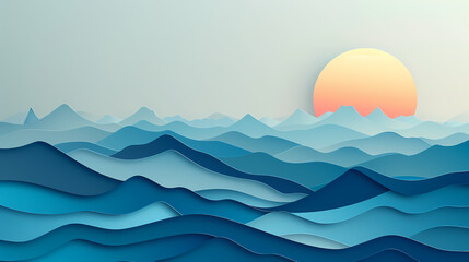 mountains landscape.3d Paper cut abstract minimal nature scene, template background.Vector illustration.