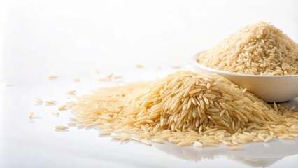 Brown Rice Grains Scattered on a White Surface