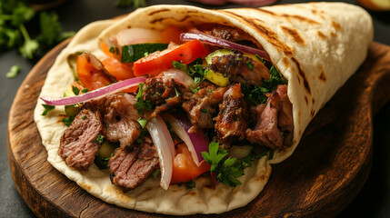 Wrapped lamb gyro with veggies and herbs
