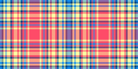Layered plaid texture check, short pattern tartan seamless. Customized fabric textile background vector in lime and red colors.