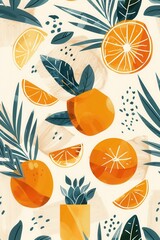 Fototapeta premium Seamless flat vector art repetitive background pattern of orange fruit