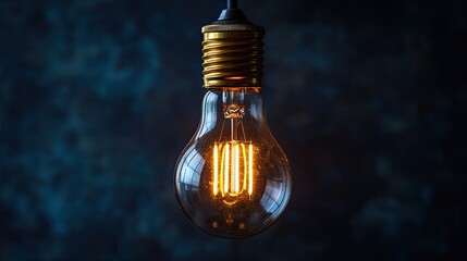 A vintage Edison light bulb glowing warmly against a dark background.