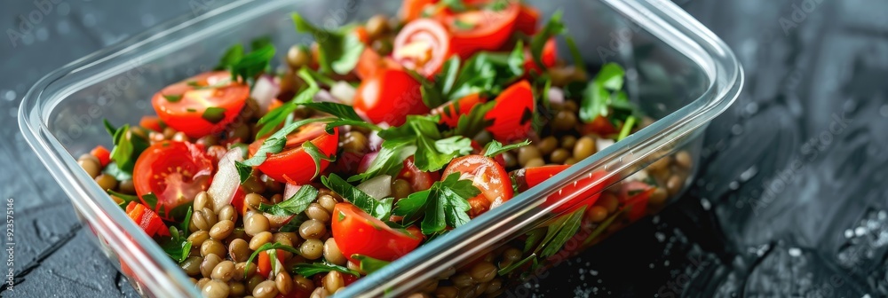 Sticker Lentil and Tomato Salad in a Portable Container