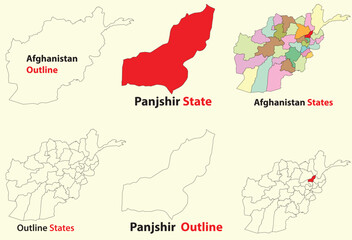 Obraz premium Panjshir map vector of Afghanistan, Panjshir line map, Panjshir with city map, Panjshir outline map
