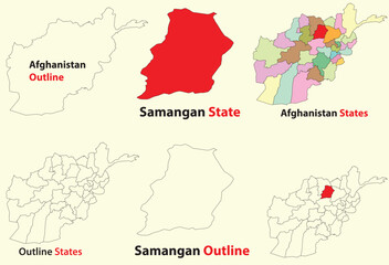 Obraz premium Samangan map vector of Afghanistan, Samangan line map, Samangan with city map, Samangan outline map