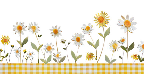 Obraz premium PNG Charming daisies on checkered background