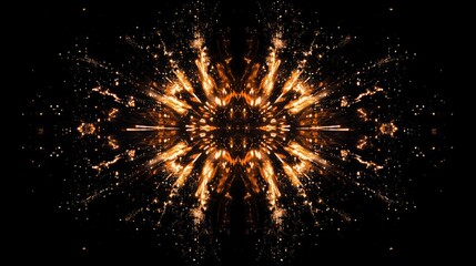 Fireworks exploding in a symmetrical pattern, creating a sense of harmony.