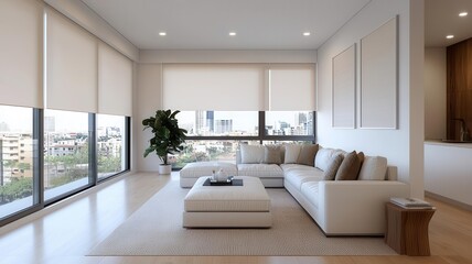 Luxury apartment, automated blinds, energy conservation, eco-friendly urban living