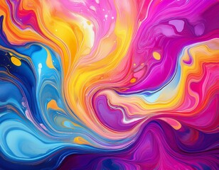 Fototapeta premium Abstract Swirls of Color A vibrant symphony of colors, a mesmerizing blend of pink, yellow, blue, and purple, creates a captivating abstract art painting. Liquid art design