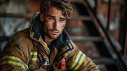 Fototapeta premium Firefighter resting after a challenging day at the fire station