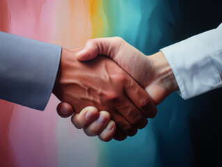 Superb Side view men shaking hands