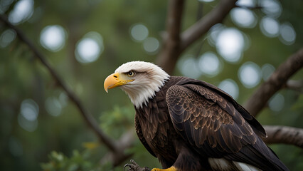 Obraz premium American Bald Eagle Perched on a Branch, A Symbol of Wildlife in the USA.