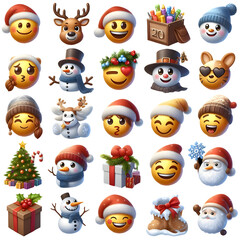 Festive Winter Emojis Collection - 25 Realistic Seasonal Icons Set Transparent Background