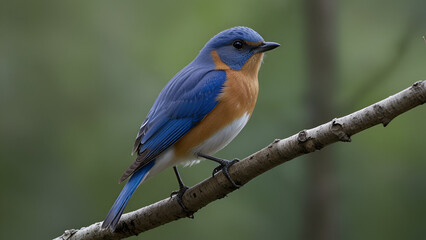 Fototapeta premium Blue Bird Perched Gracefully on a Branch, Captured in a Serene Natural Setting.
