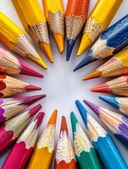 Naklejka premium Colorful Back to School Frame Background with Pencils in Circular Arrangement for Educational and Creative Themes