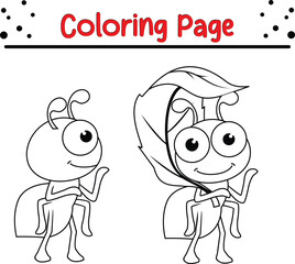 Cute Ant coloring page for kids and adults. 