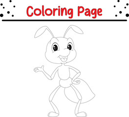 Cute Ant coloring page for kids and adults. 