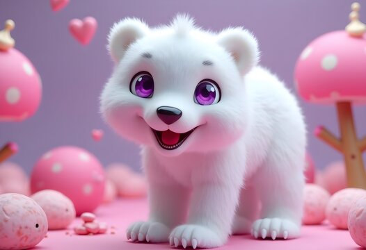 Funny little pollar bear with bright purple eyes
